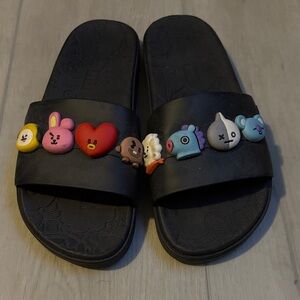 Mel by Melissa Black Slide Sandals with Colorful BTS Characters